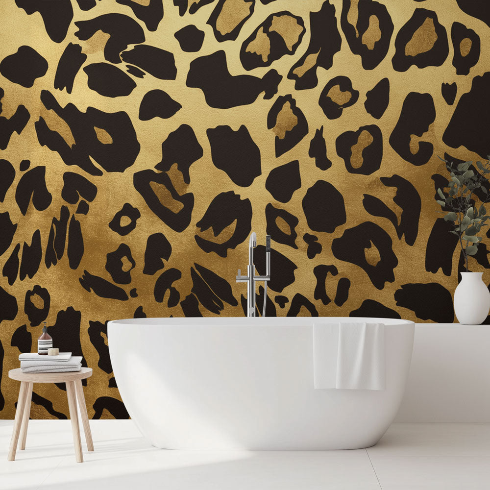 Bathroom Wallpaper | Black and Gold Leopard Print