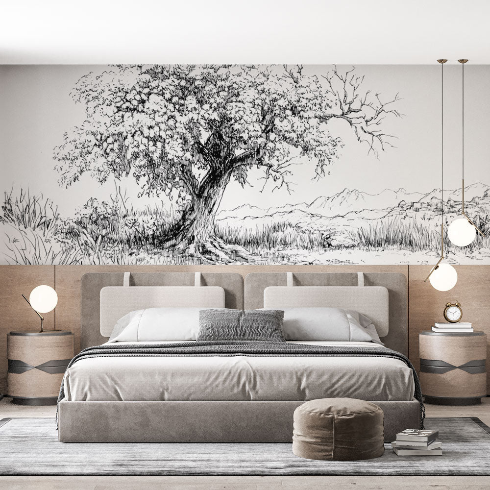 Designer Wallpaper - Dessin Artistique En Black and White