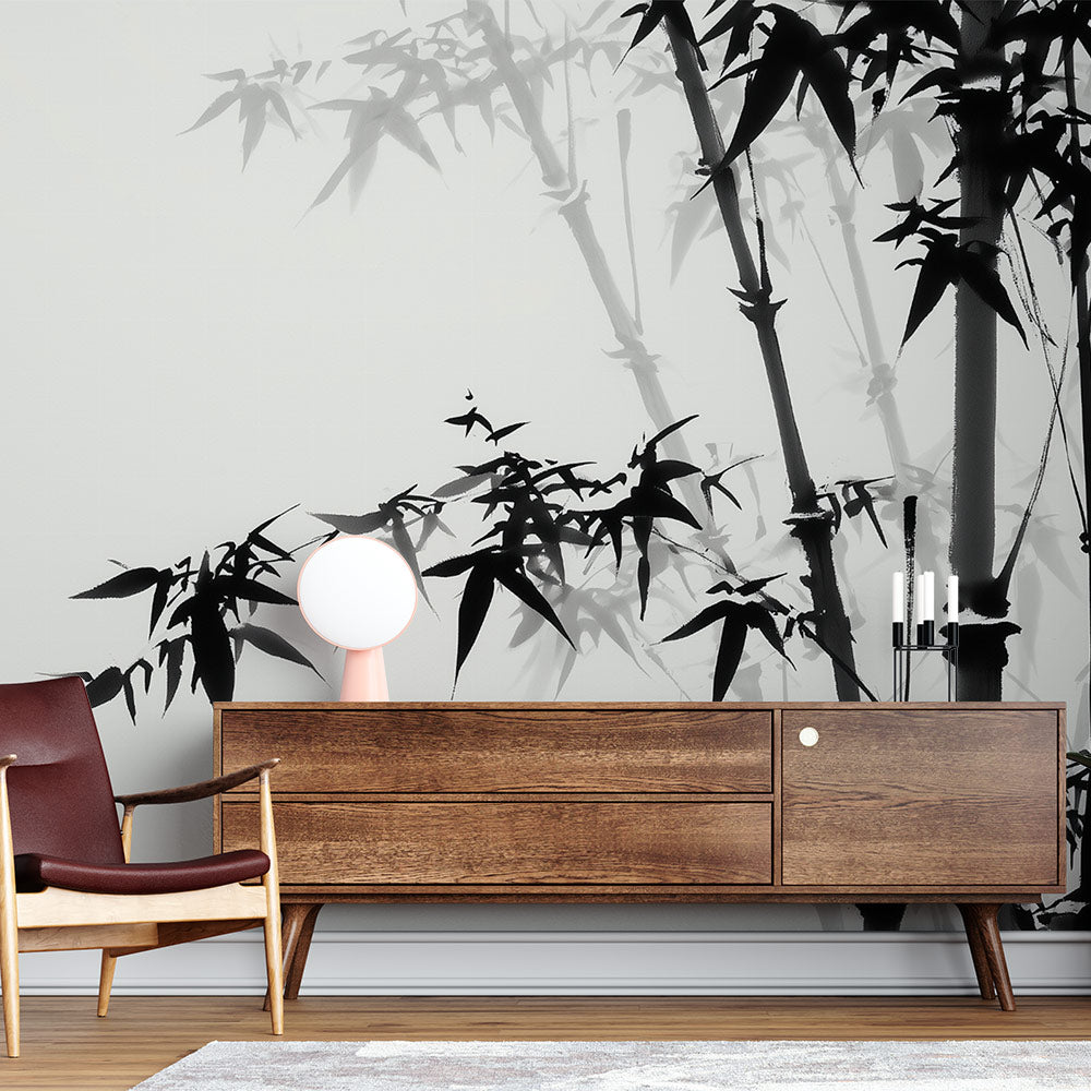 Bamboo Wallpaper | Elegant Black and White Wall Mural