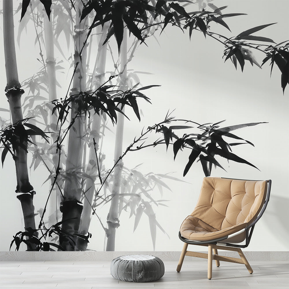 Zen Bamboo Wallpaper | Minimalist Monochrome Wall Mural