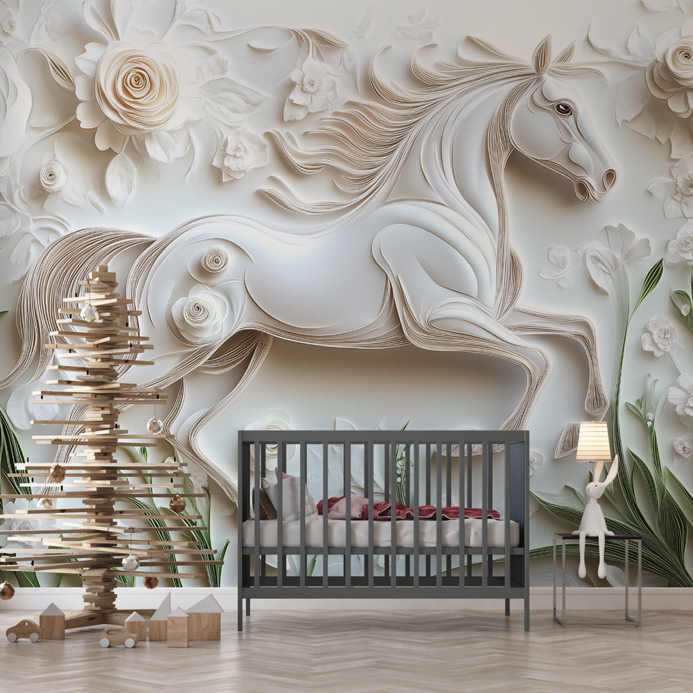 Horse Art Wallpaper | Elegant Paper Craft Wall Mural