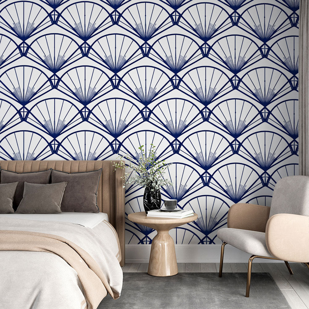 Fan Wallpaper | Navy Blue Geometric Wall Mural