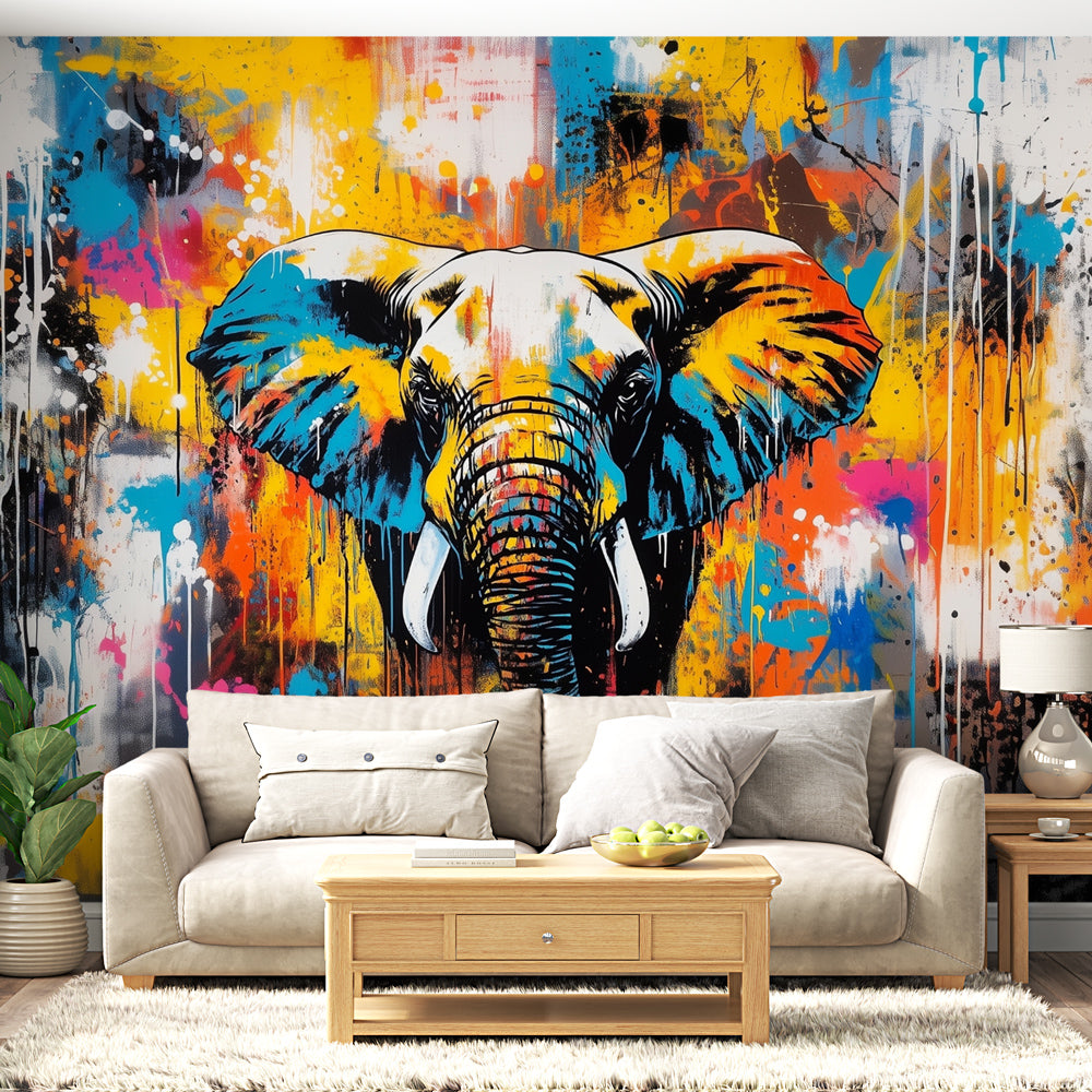 Elephant wallpaper | Abstract multicolor wall mural