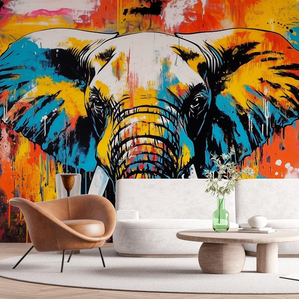 Elephant wallpaper | Colorful graffiti art wall mural