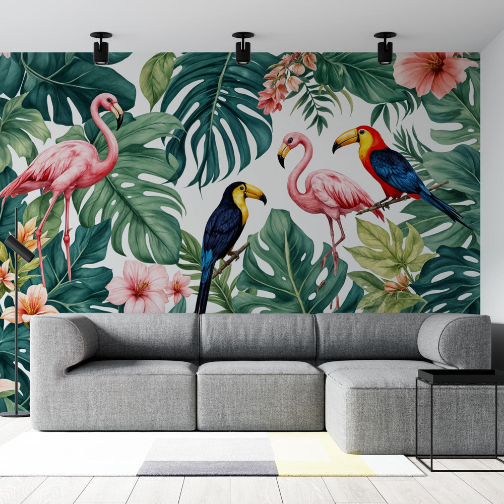 Tropical Wallpaper | Flamingos and Toucans Jungle Wall Mural