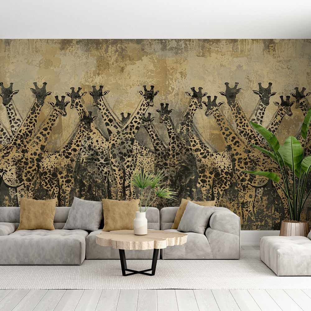 Giraffe Wallpaper | Artistic Safari Wall Mural in Brown