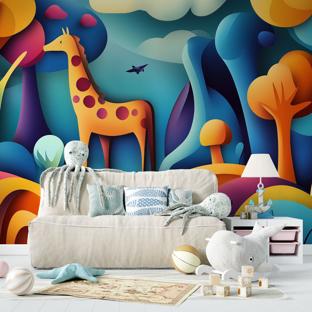 Giraffe Wallpaper | Abstract Colorful Landscape Mural