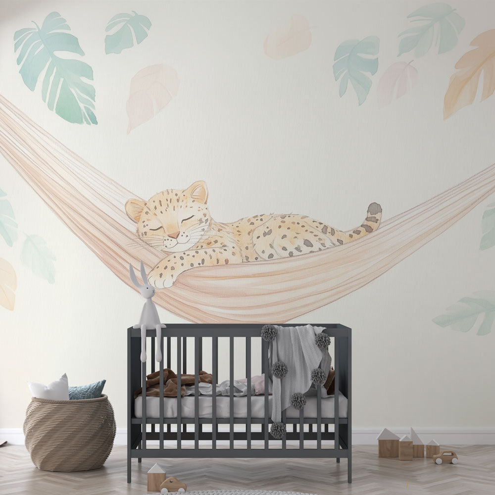 Jungle Wallpaper | Leopard Cub on Hammock Wall Mural