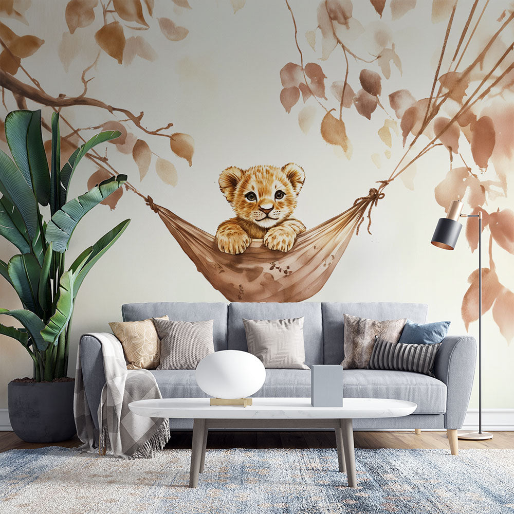 Lion Cub Wallpaper | Cute Artistic Kids Room Wall Mural