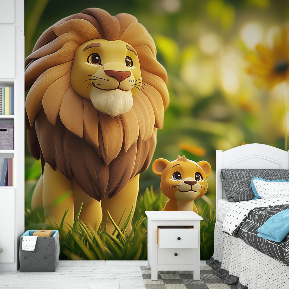 Lion & Cub Wallpaper | Colorful Dynamic Illustration