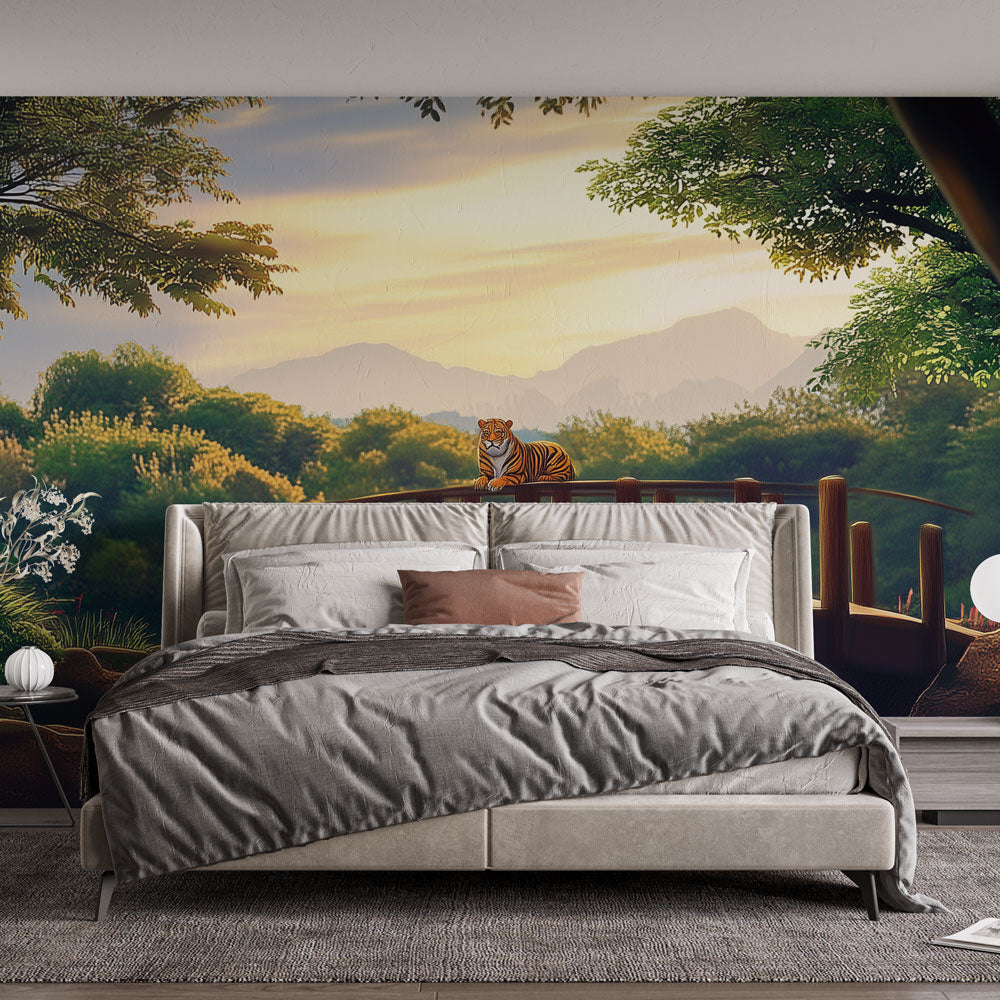 Nature wallpaper | Tiger on Wooden Bridge