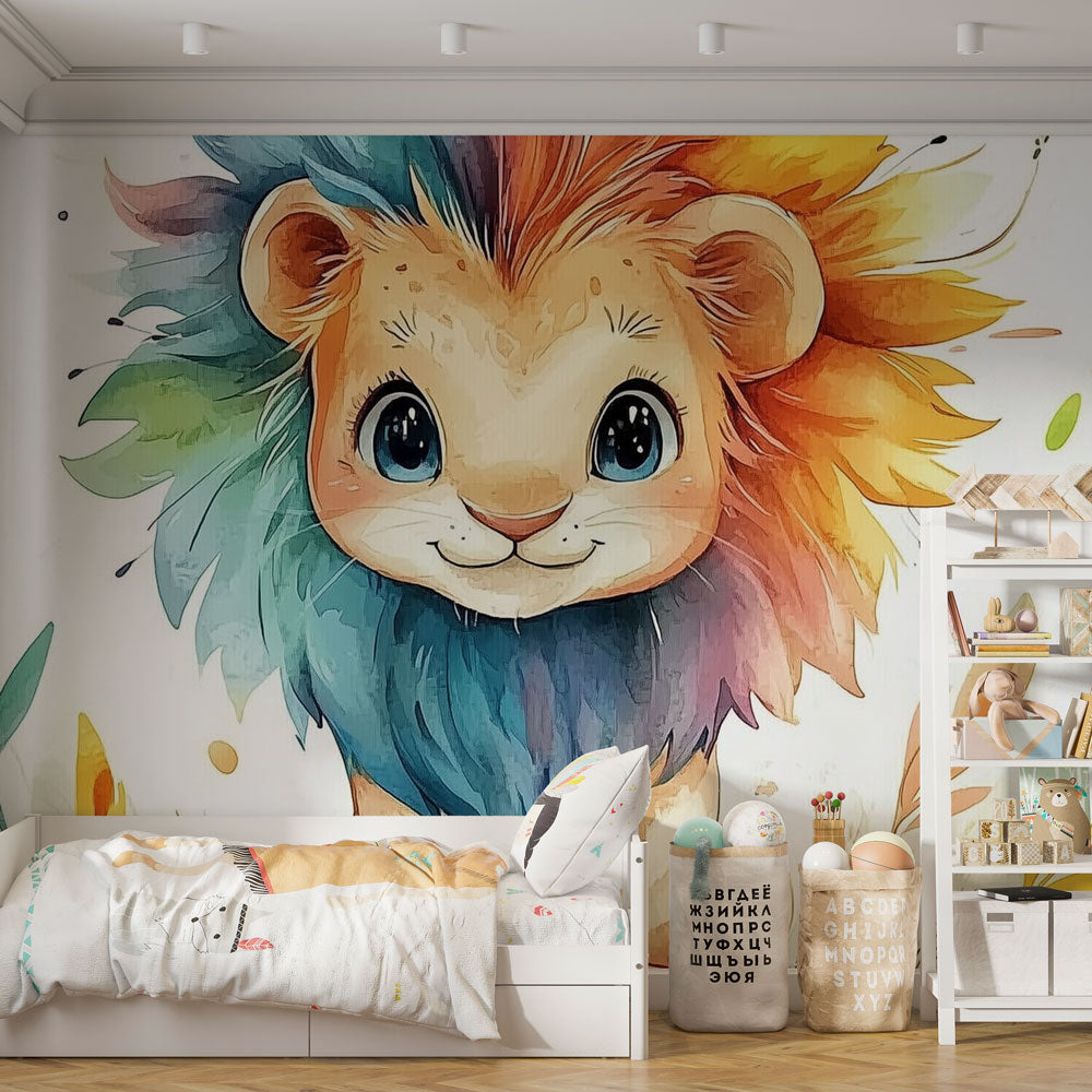 Rainbow Lion Cub Wallpaper | Colorful Children Wall Mural
