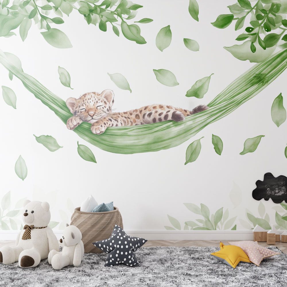 Animal Wallpaper | Baby Leopard on a Leafy Hammock