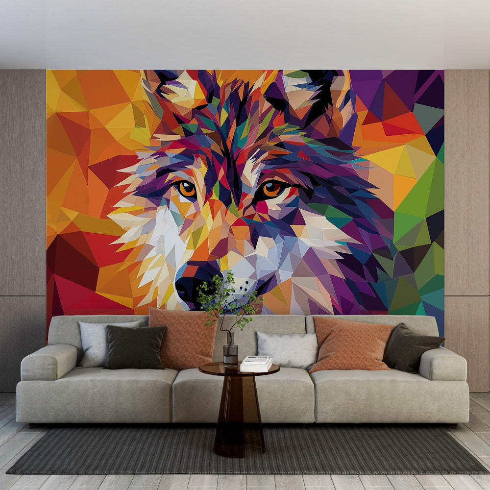 Polygonal Wolf Wallpaper | Colored Geometric Wall Mural