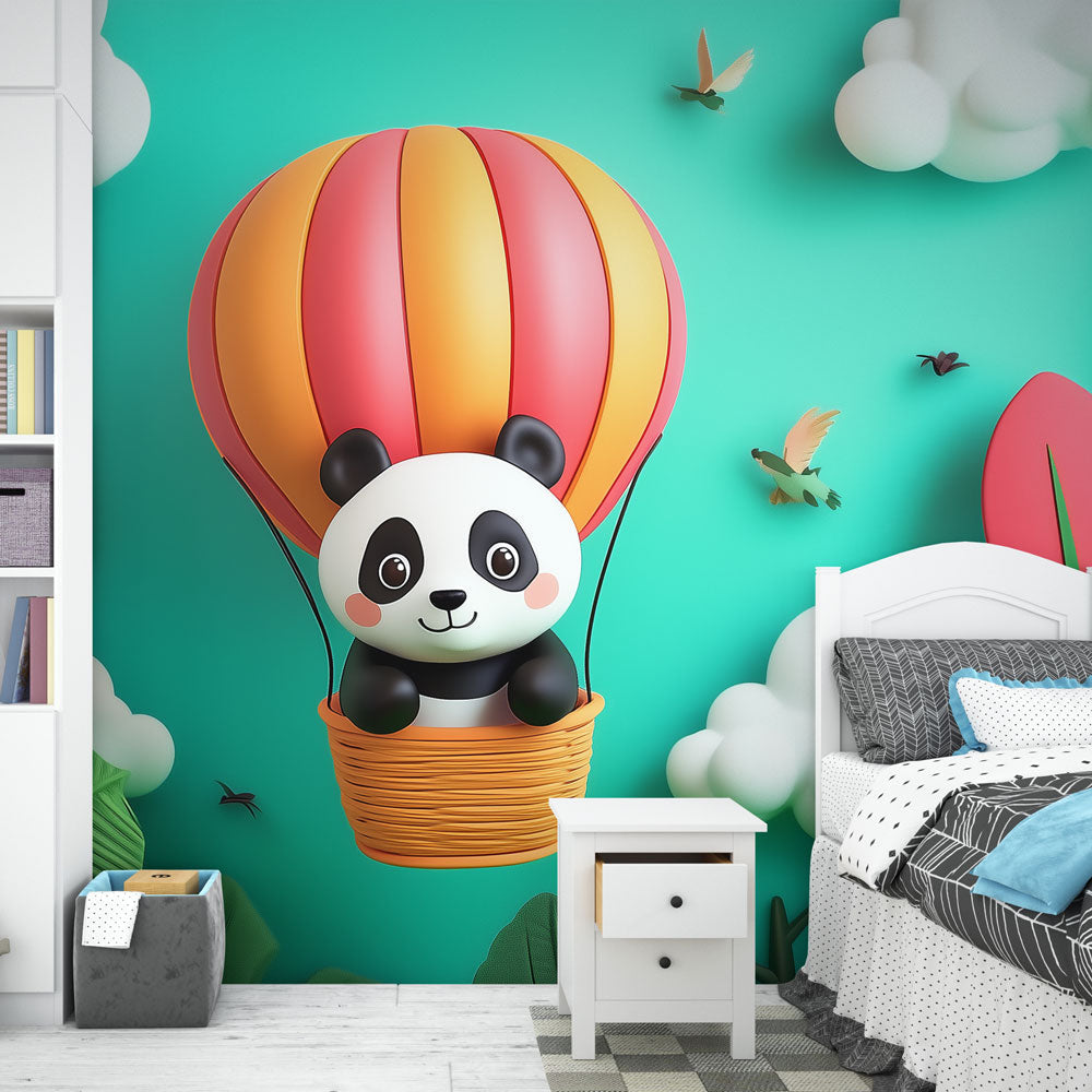 Panda Hot Air Balloon Wallpaper | Colorful Playful Mural
