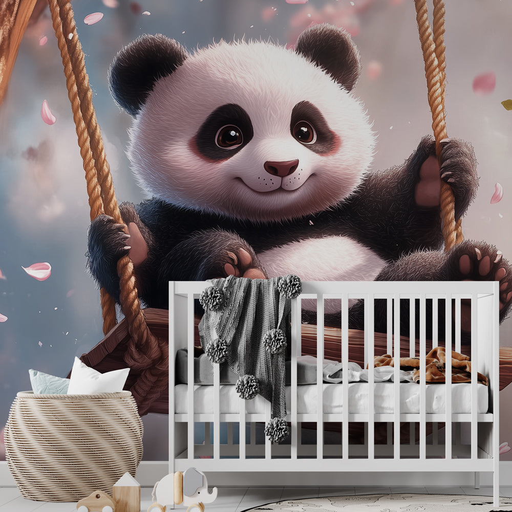 Panda Wallpaper | Cute Floral Swing Wall Mural