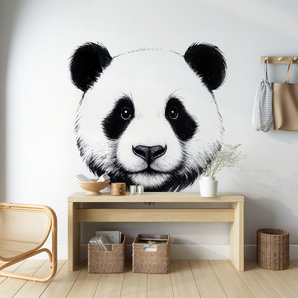 Panda Wallpaper | Minimalist Black & White Design Mural