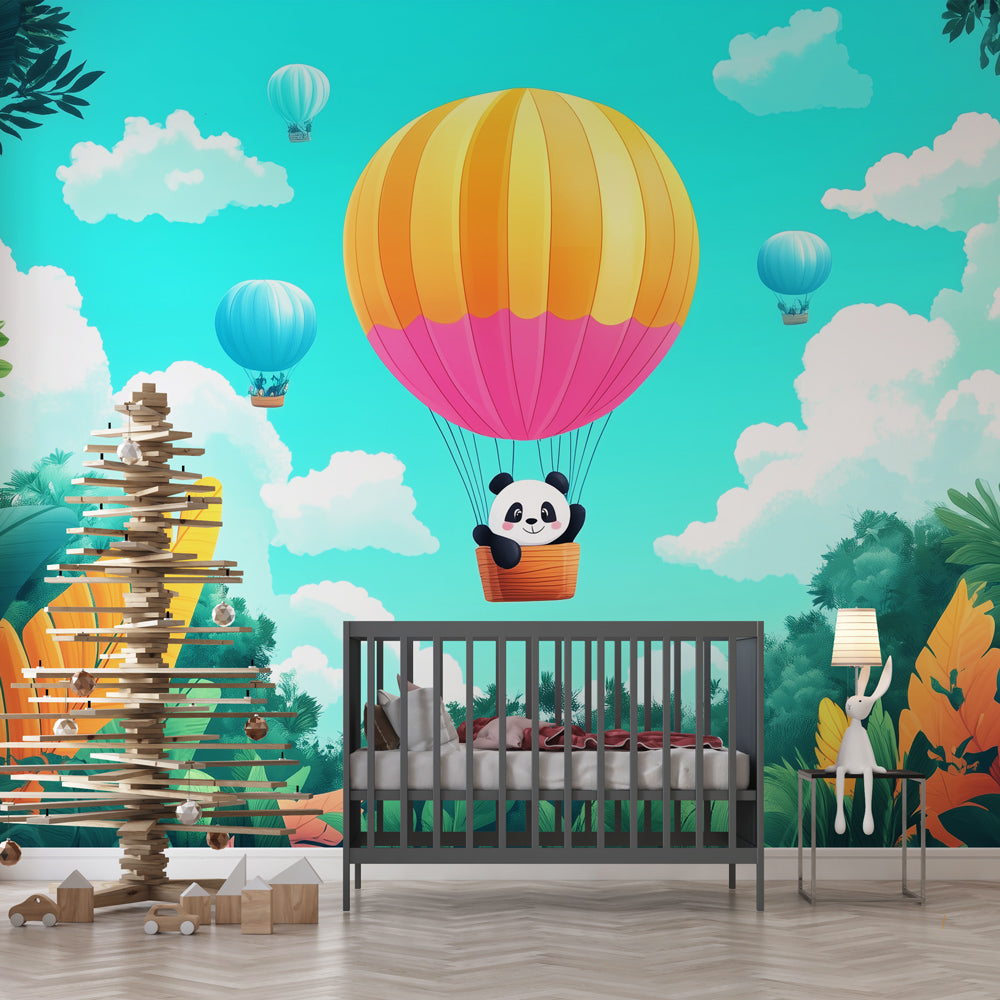 Panda Hot Air Balloon Wallpaper | Sky Adventure Mural