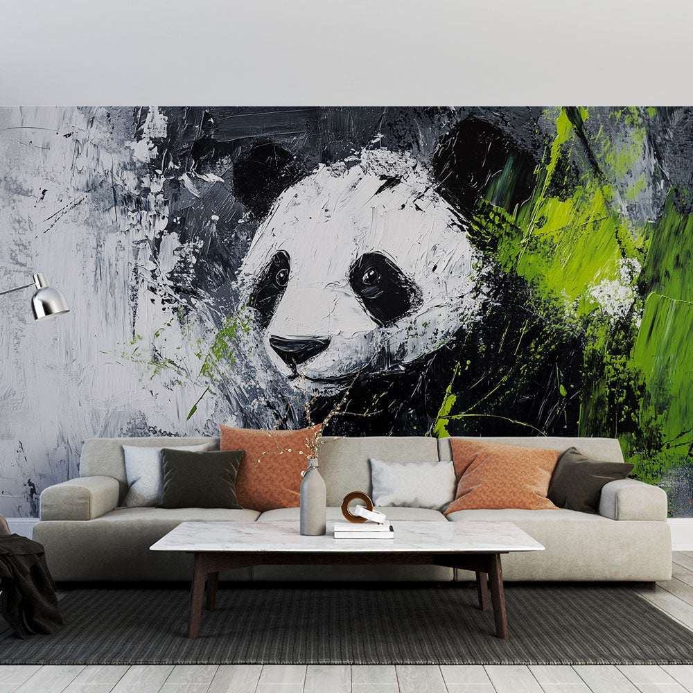 Panda Wallpaper | Abstract Black White Green Mural