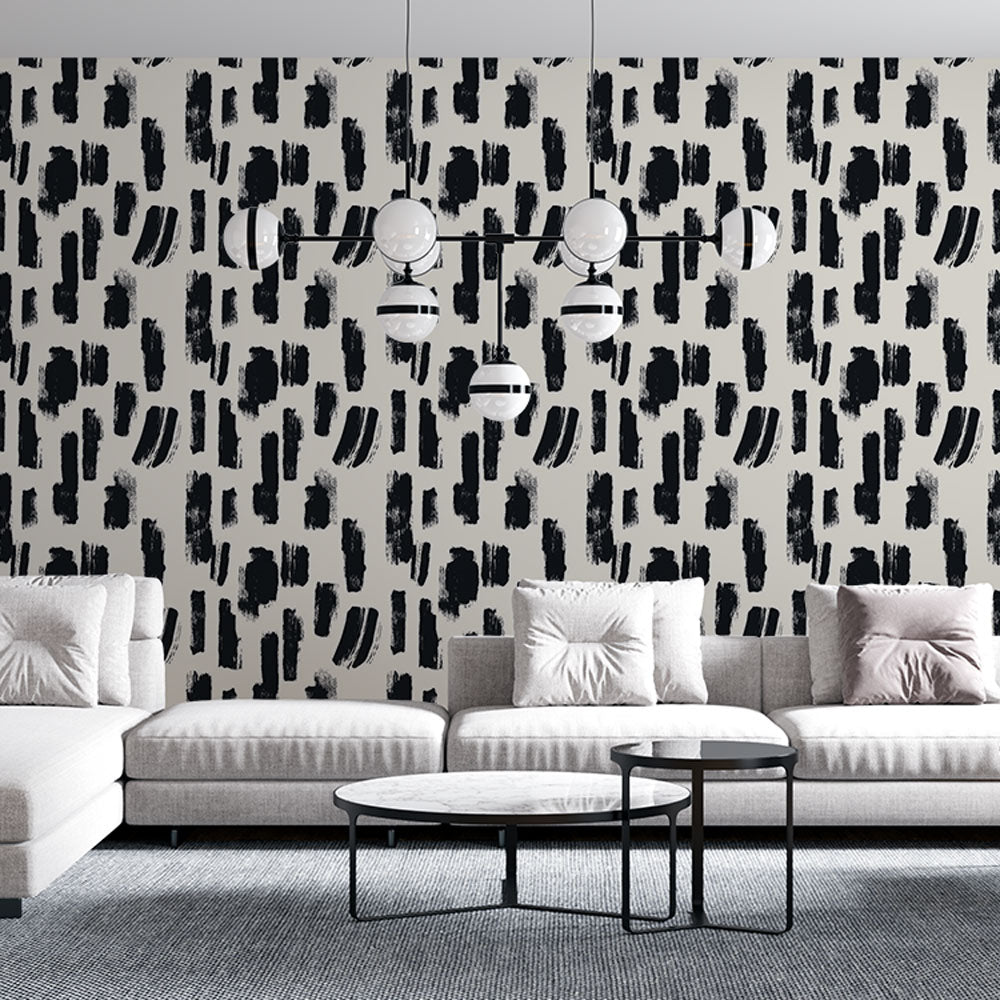 Abstract B&W Wallpaper | Modern Brushstrokes Wall Mural