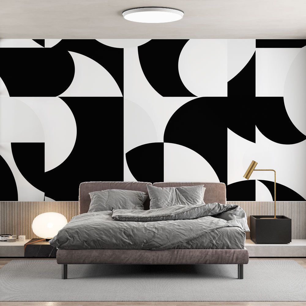 Abstract B&W Wallpaper | Geometric Wall Mural Modern Shapes