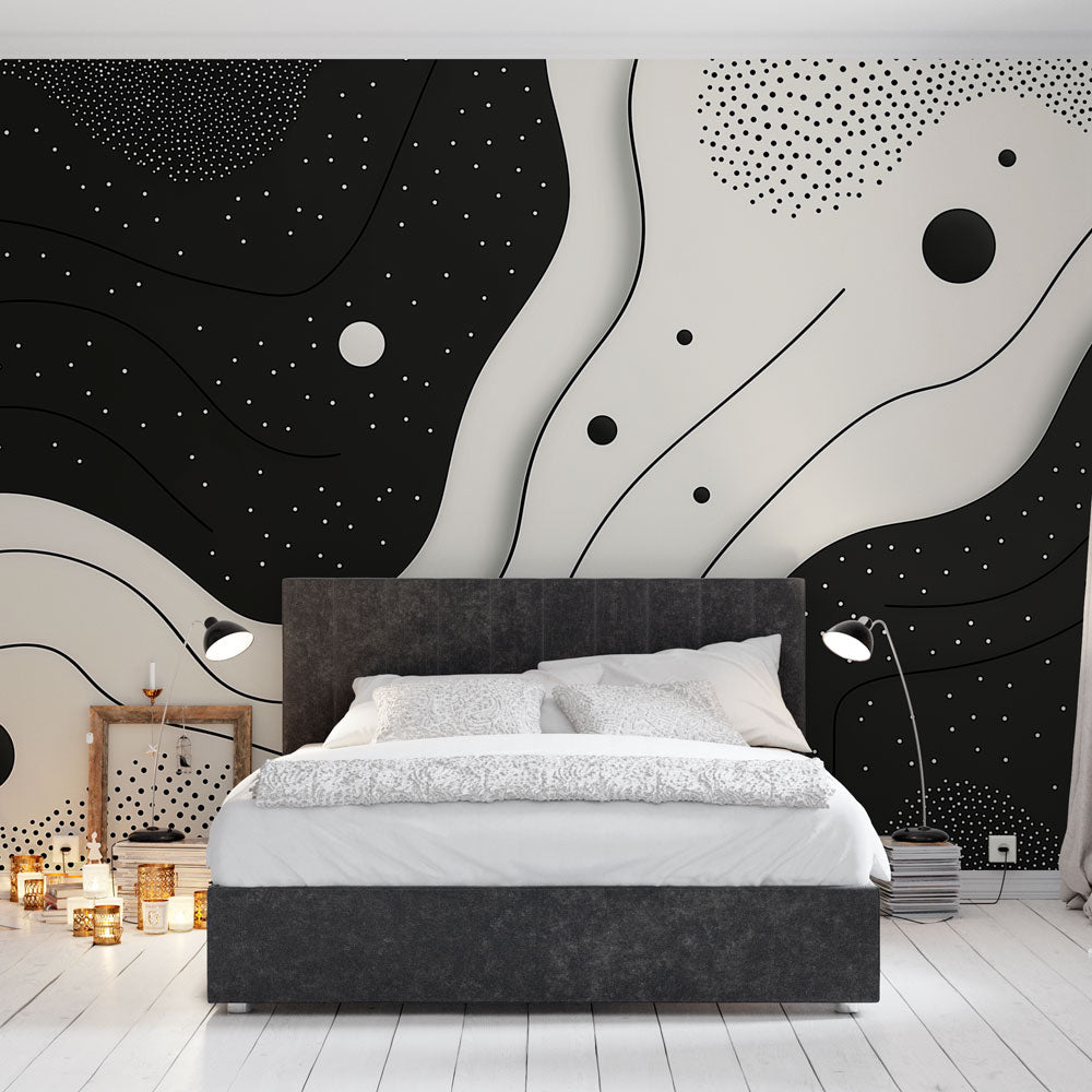 Wavy Dots Wallpaper | Black White Graphic Wall Mural