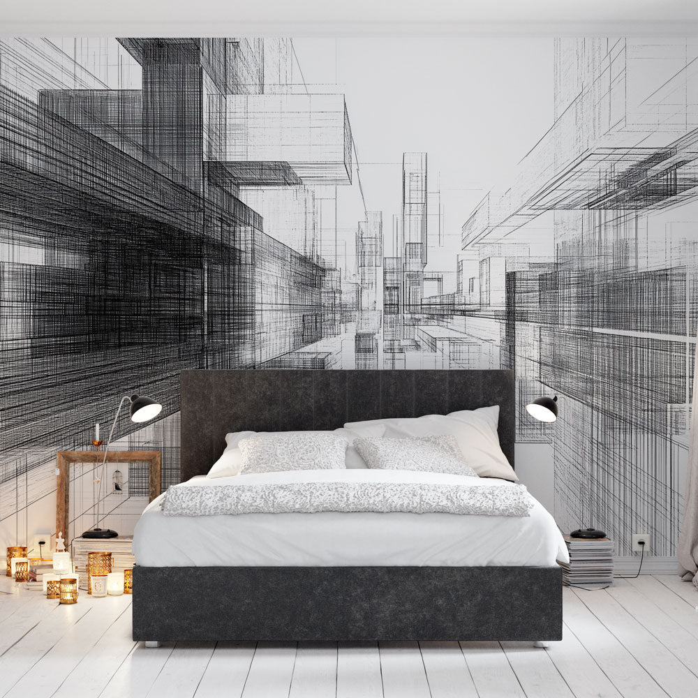 Abstract Wallpaper | Black White Architectural Wall Mural
