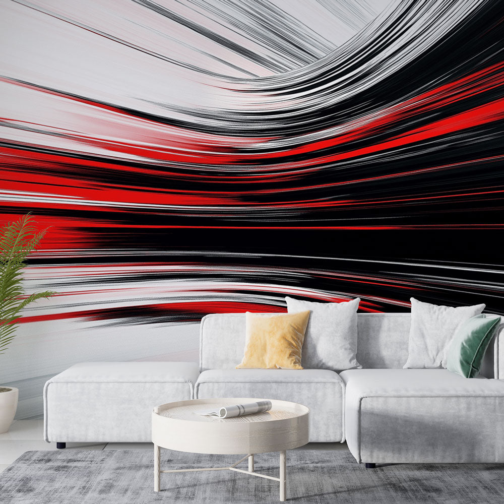 Abstract Waves Wallpaper | Red Black White Wall Mural