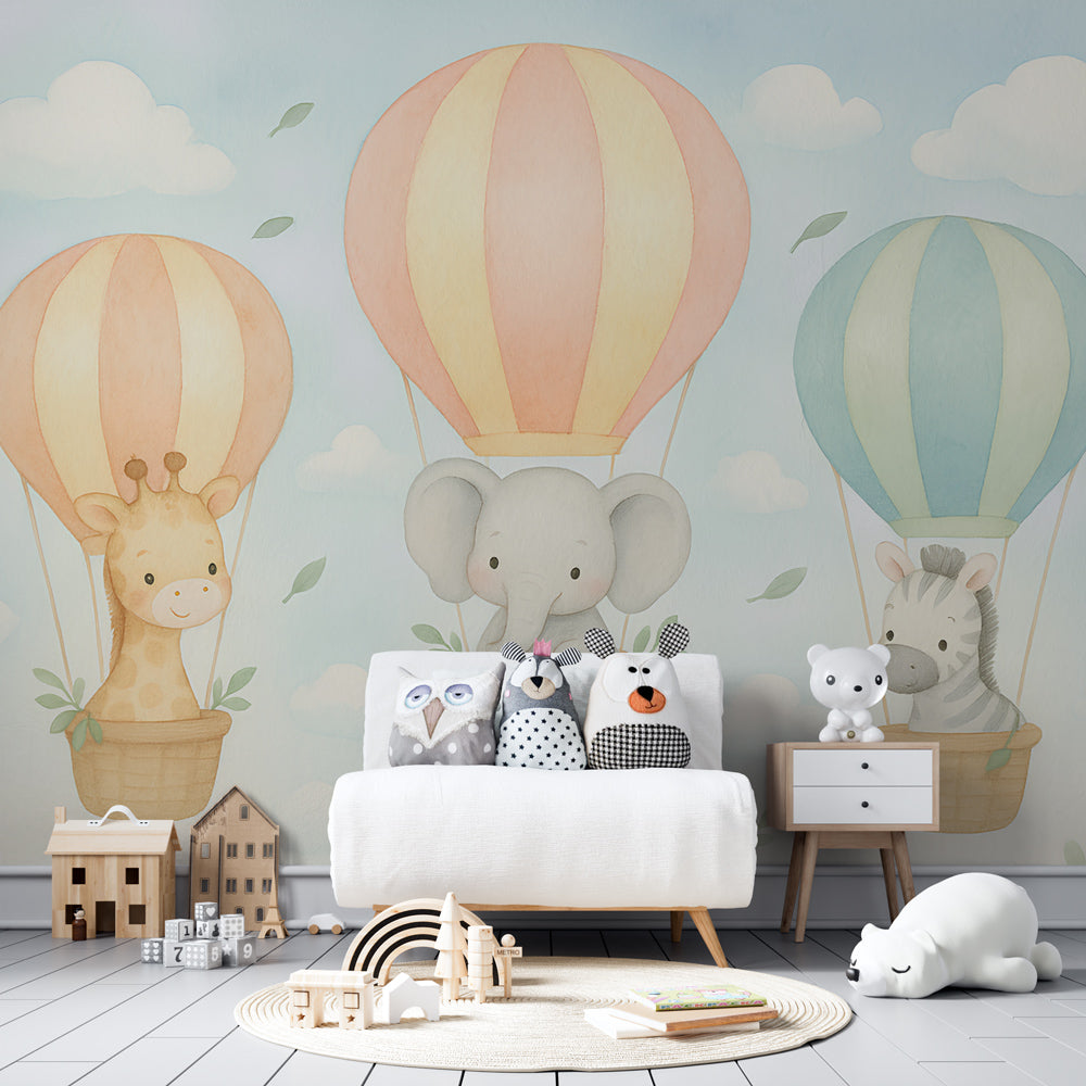 Animal Balloon Wallpaper | Giraffe, Elephant and Zebra Aloft