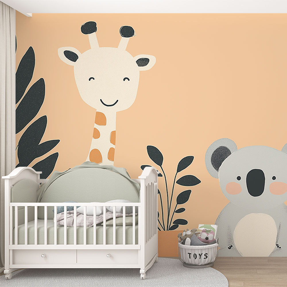 Giraffe and Koala Wallpaper | Plant Friends Wall Mural