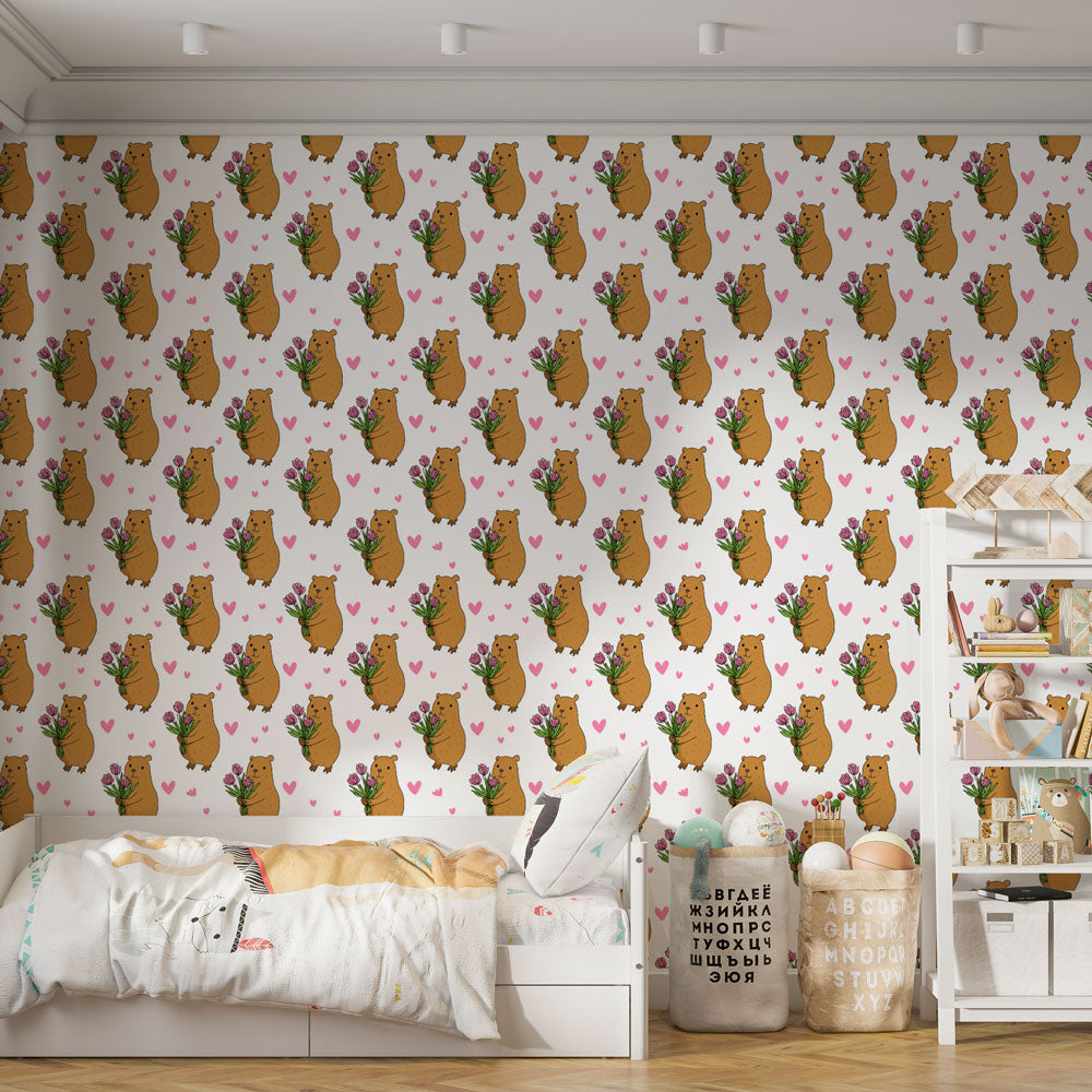 Teddy Bear Wallpaper | Bears with Flowers Wall Mural