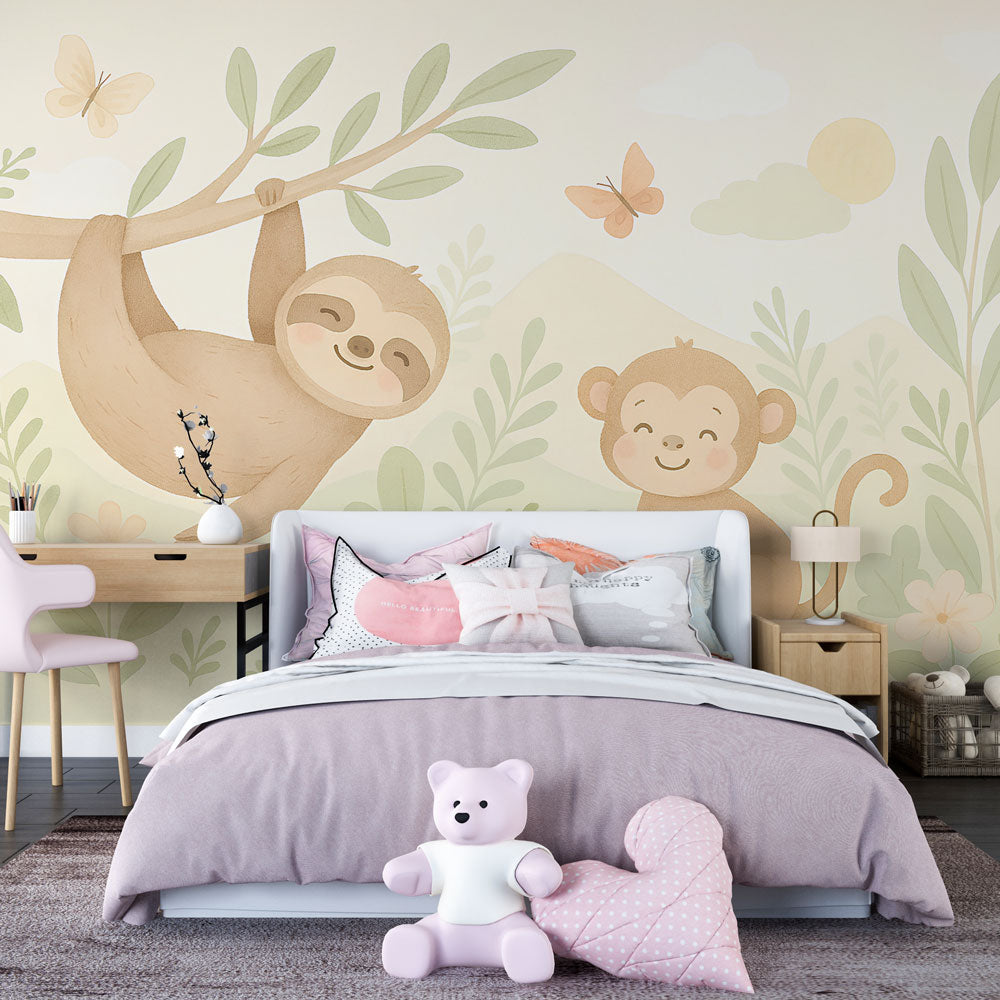 Cute Animals Wallpaper | Happy Sloth and Smiling Monkey Design