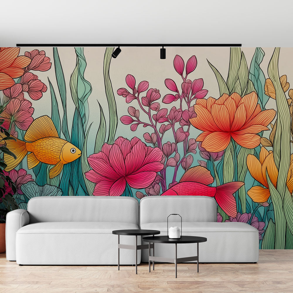Fish and Flower Wallpaper | Playful Aquatic Wall Mural