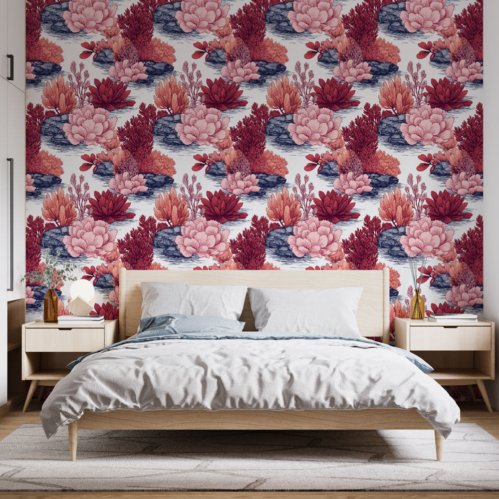 Underwater Wallpaper | Pink and Red Sea Plant Pattern