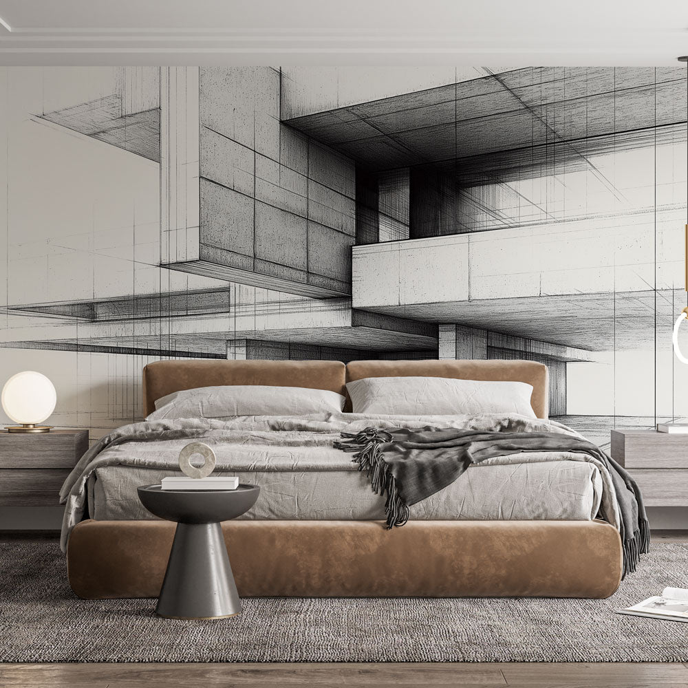 Modern Architecture Wallpaper | Minimalist Geometric Black White