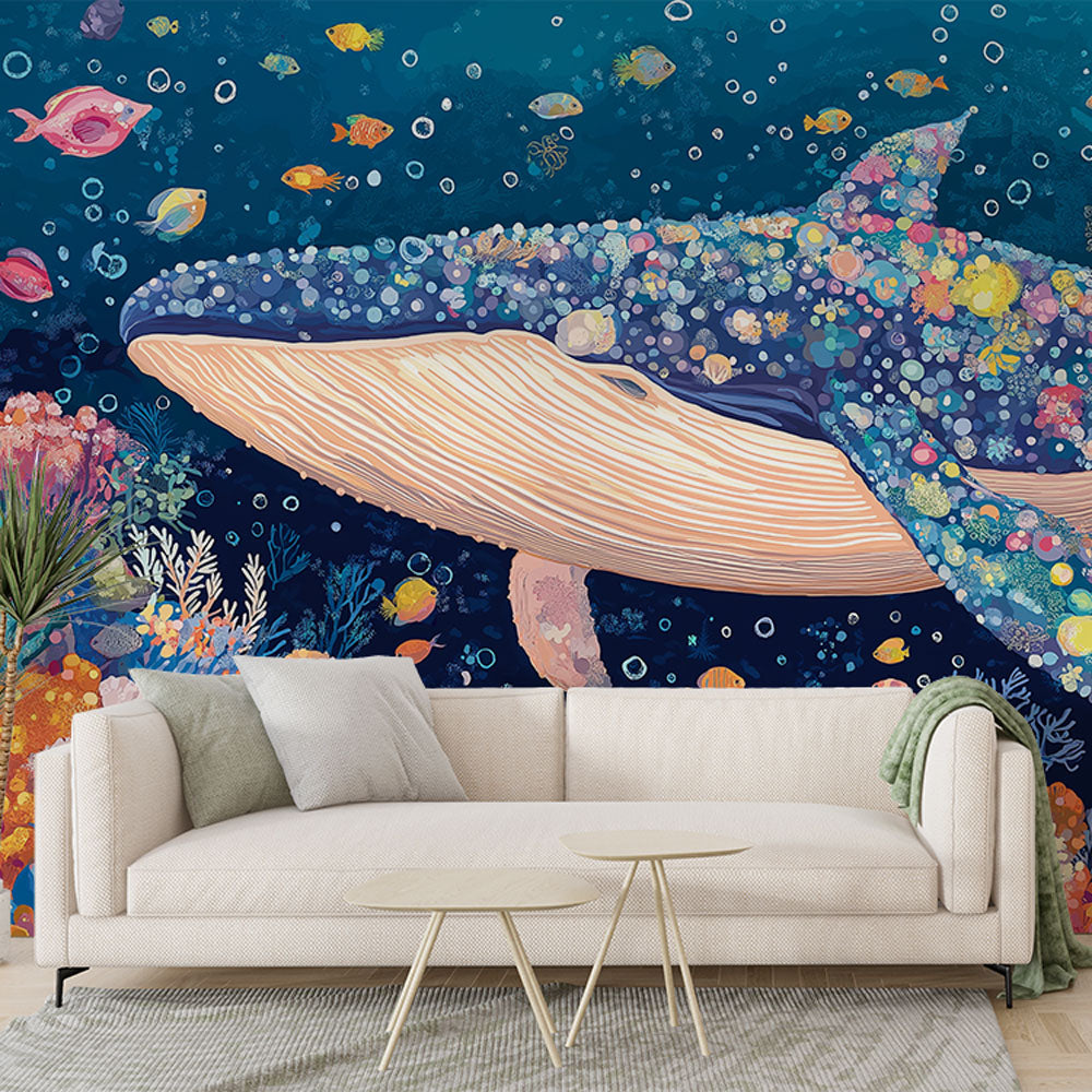 Floral Whale Wallpaper | Flower-Adorned Whale Mural