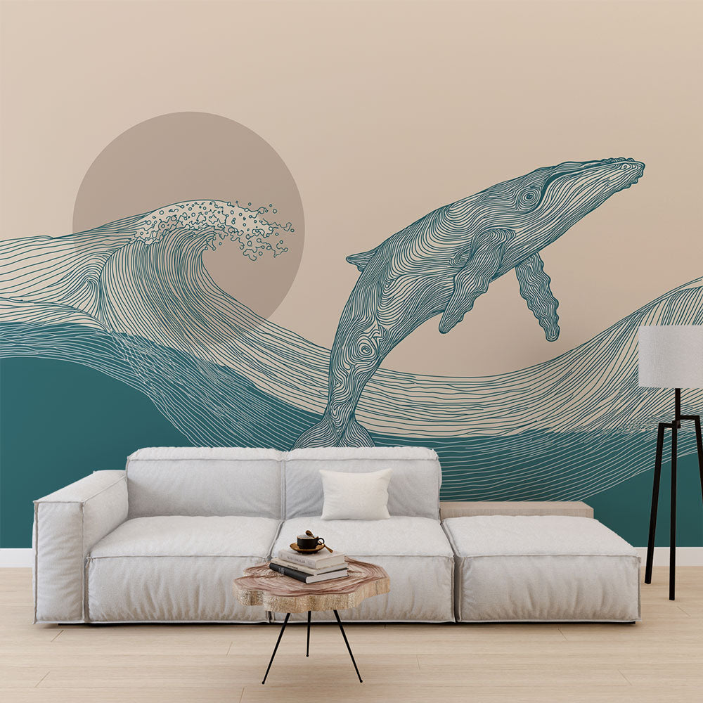 Whale Wallpaper | Elegant Whale Rising Above the Waves