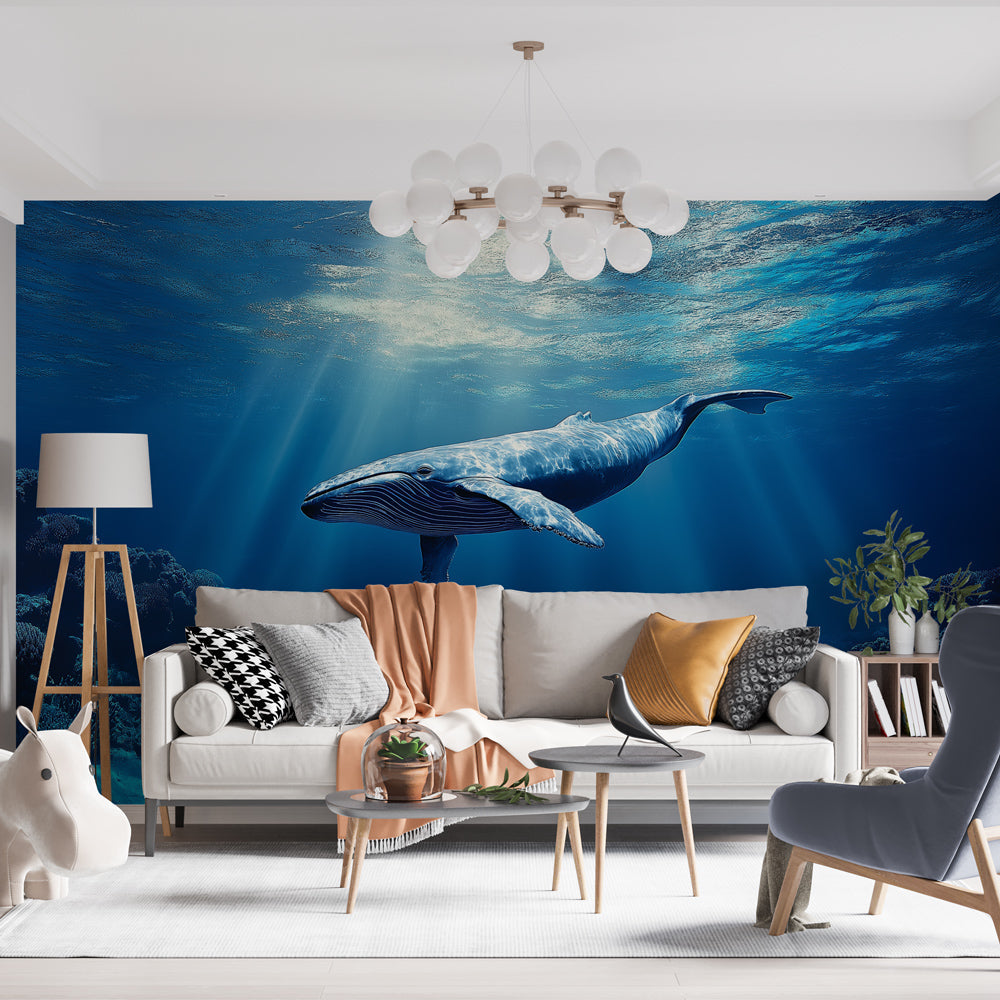 Whale Wallpaper | Humpback in Ocean Depths Mural