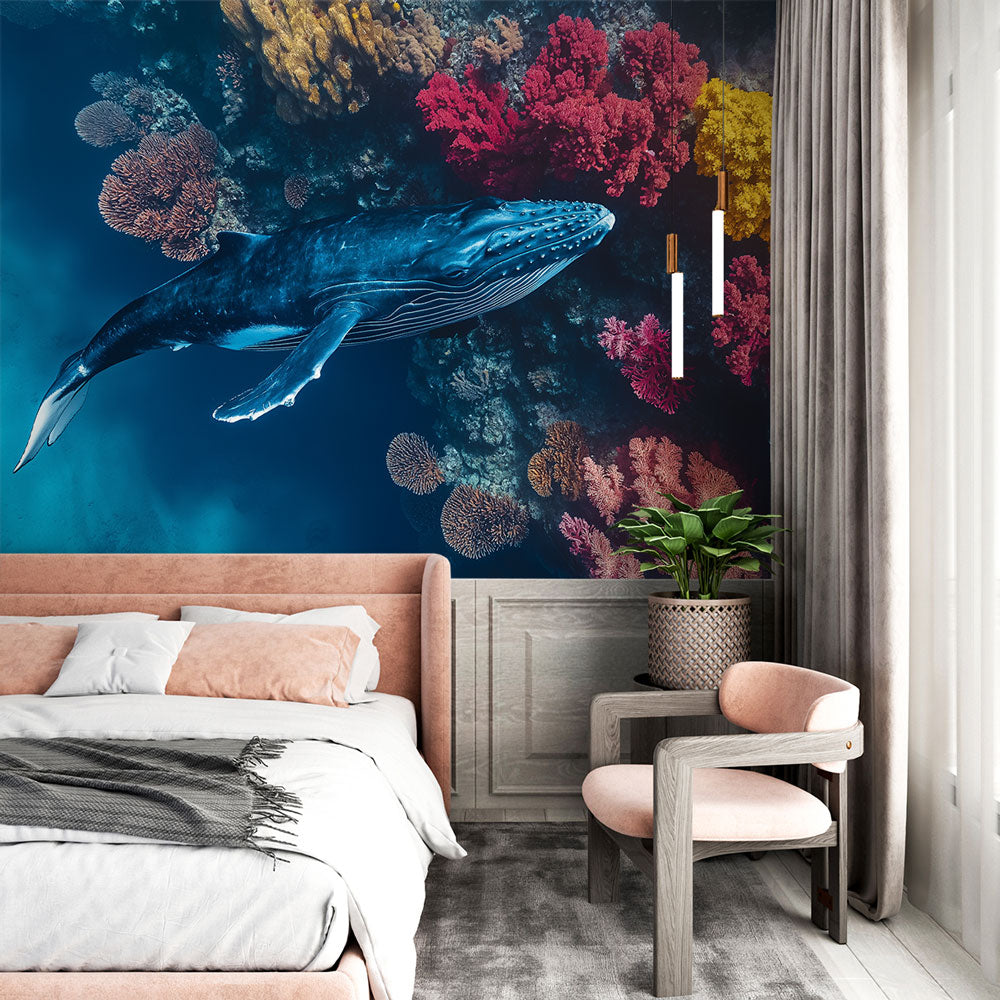 Whale Wallpaper | Whale Amid Vibrant Corals Mural