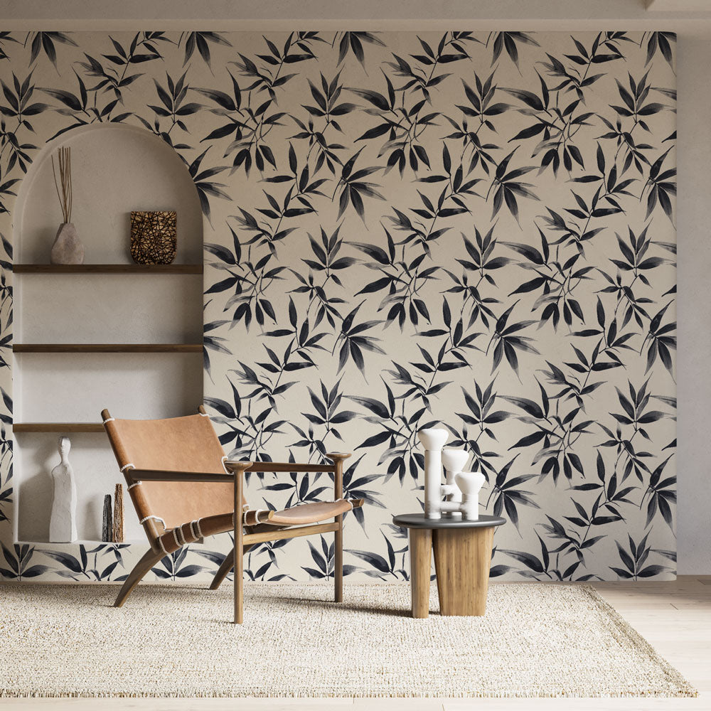 Bamboo Wallpaper | Black & White Leaves Wall Mural