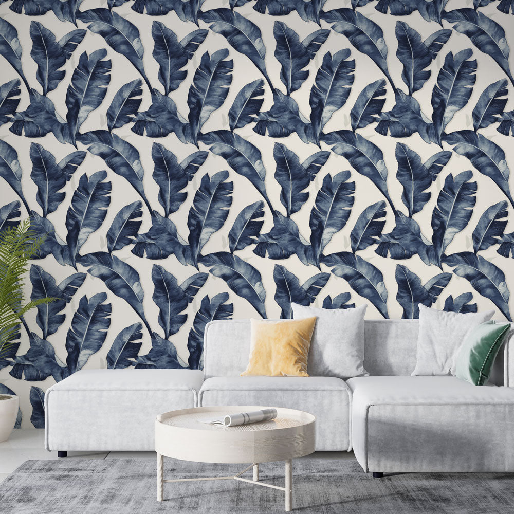 Banana Tree Wallpaper | Navy Blue Leaves Wall Mural