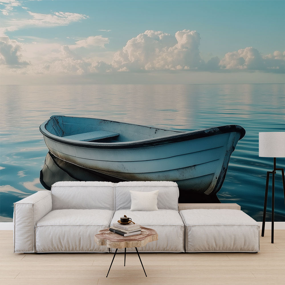 White Boat Wall Mural | Marine Tranquillity Wallpaper