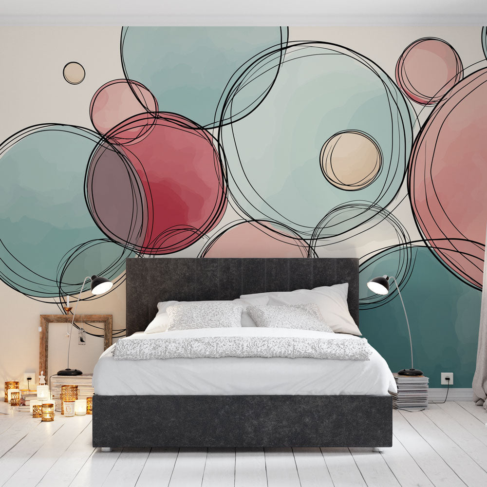 Abstract Bubbles Wallpaper | Pastel Circles with Fine Outlines