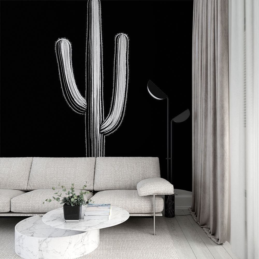 Cactus wallpaper | Black White Graphic Style wall mural