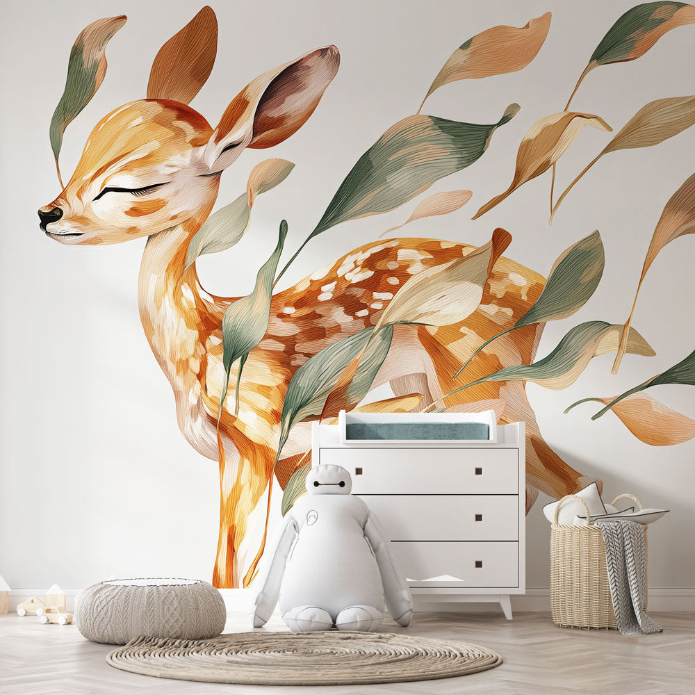 Deer and Foliage Wallpaper | Fawn Among Colorful Leaves