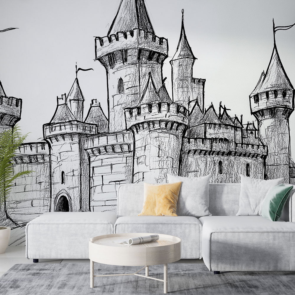 Medieval Castle Wallpaper | Stylised Towers & Fluttering Banners