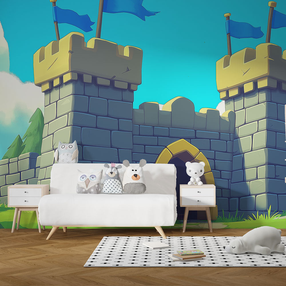 Medieval Castle Wallpaper | Vibrant Towers Beneath a Blue Sky