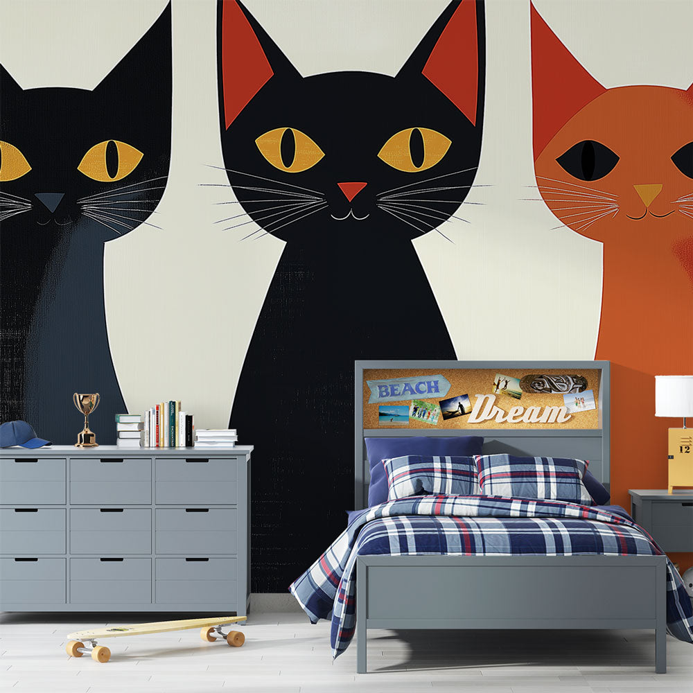 Graphic Cats Wallpaper | Stylised Trio of Colourful Felines