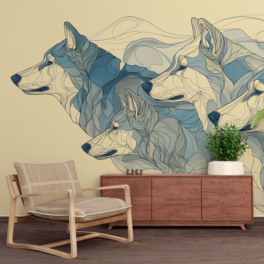 Wolfdog Wallpaper | Artistic Heads in Soft Blue Tones