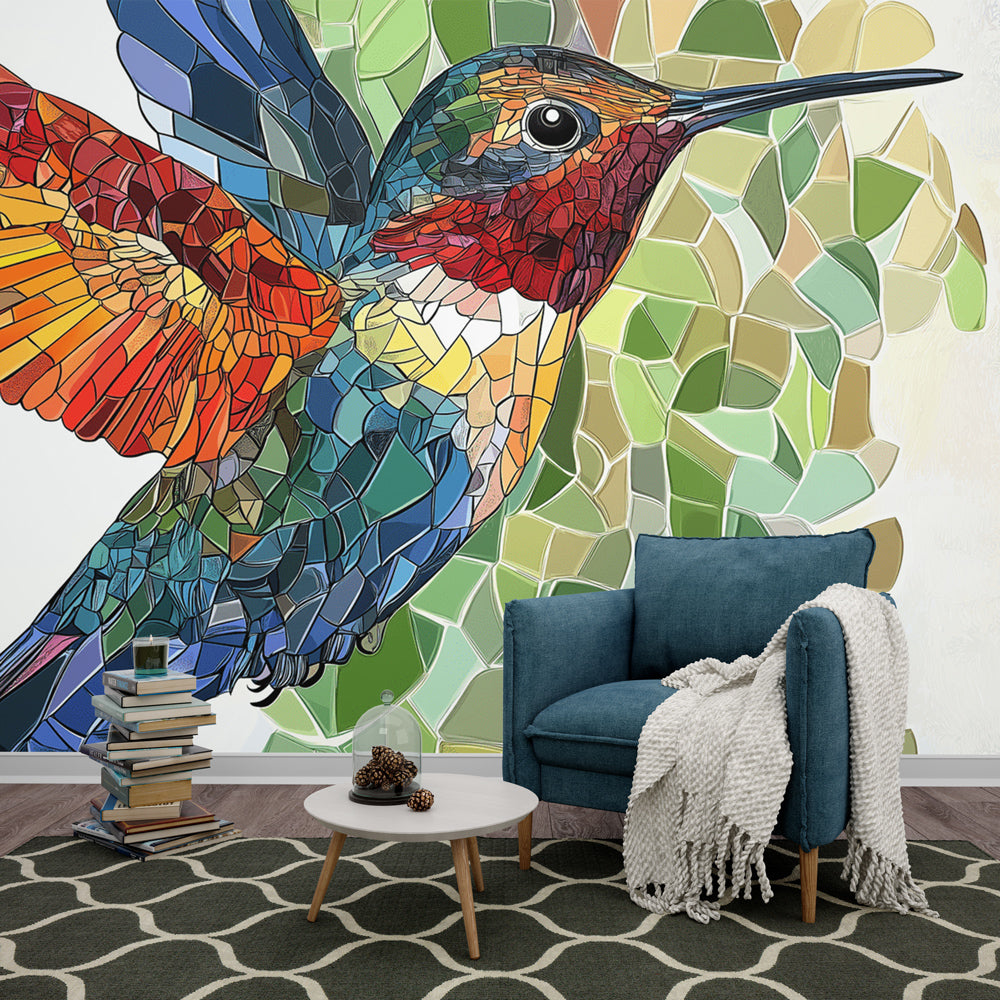 Hummingbird Wallpaper | Colorful Luminous Mosaic Design